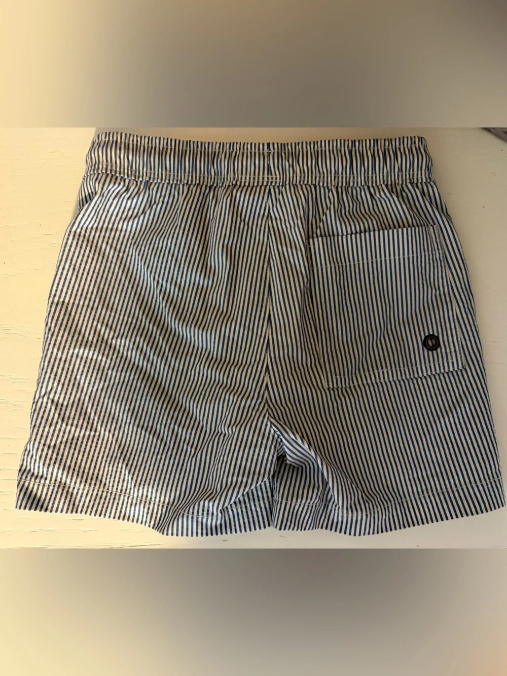 Gymboree Boys Navy and White Seersucker Swim Trunks